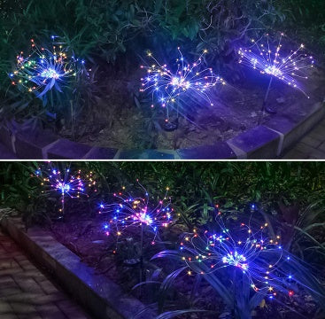 Nueva Púa de Tierra Luz Solar Fuegos Artificiales Luz LED Cadena de Alambre de Cobre Decoración de Jardín Exterior Luces de Estrella Luces de Navidad