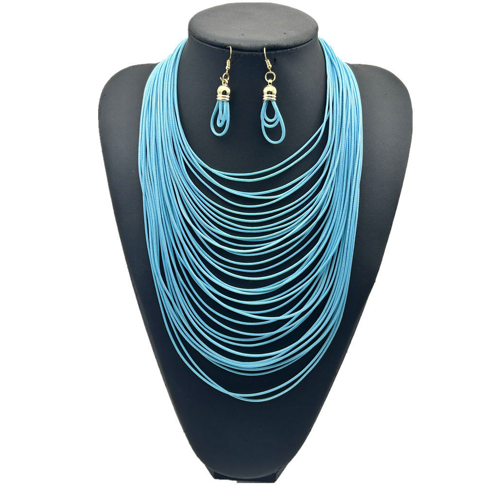 Ensemble collier gland multi-couches en cordon ciré