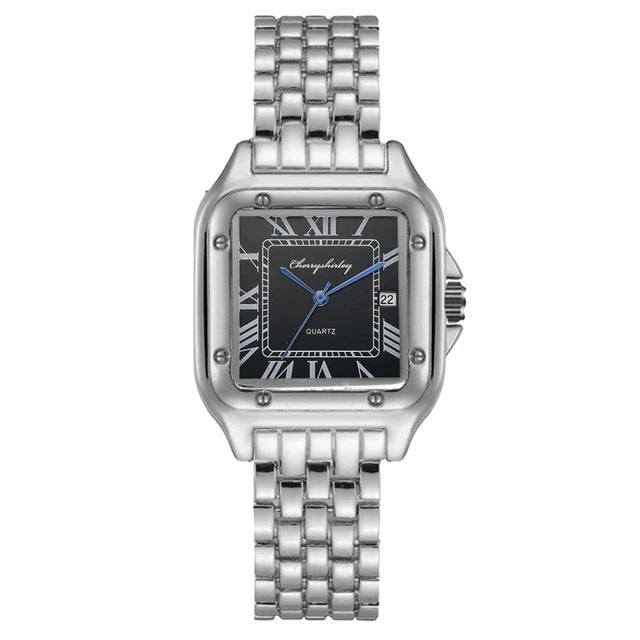 Montre à Quartz de Couple Simple Carrée en Acier Inoxydable Tendance