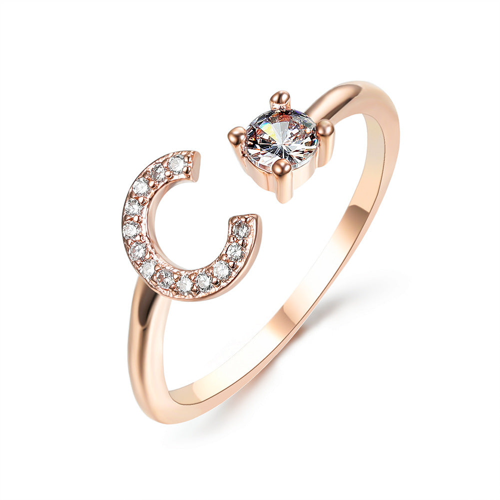 Anillo ajustable de nuevo diseño con 26 letras iniciales, joyería de moda para mujer, joyería simple y elegante