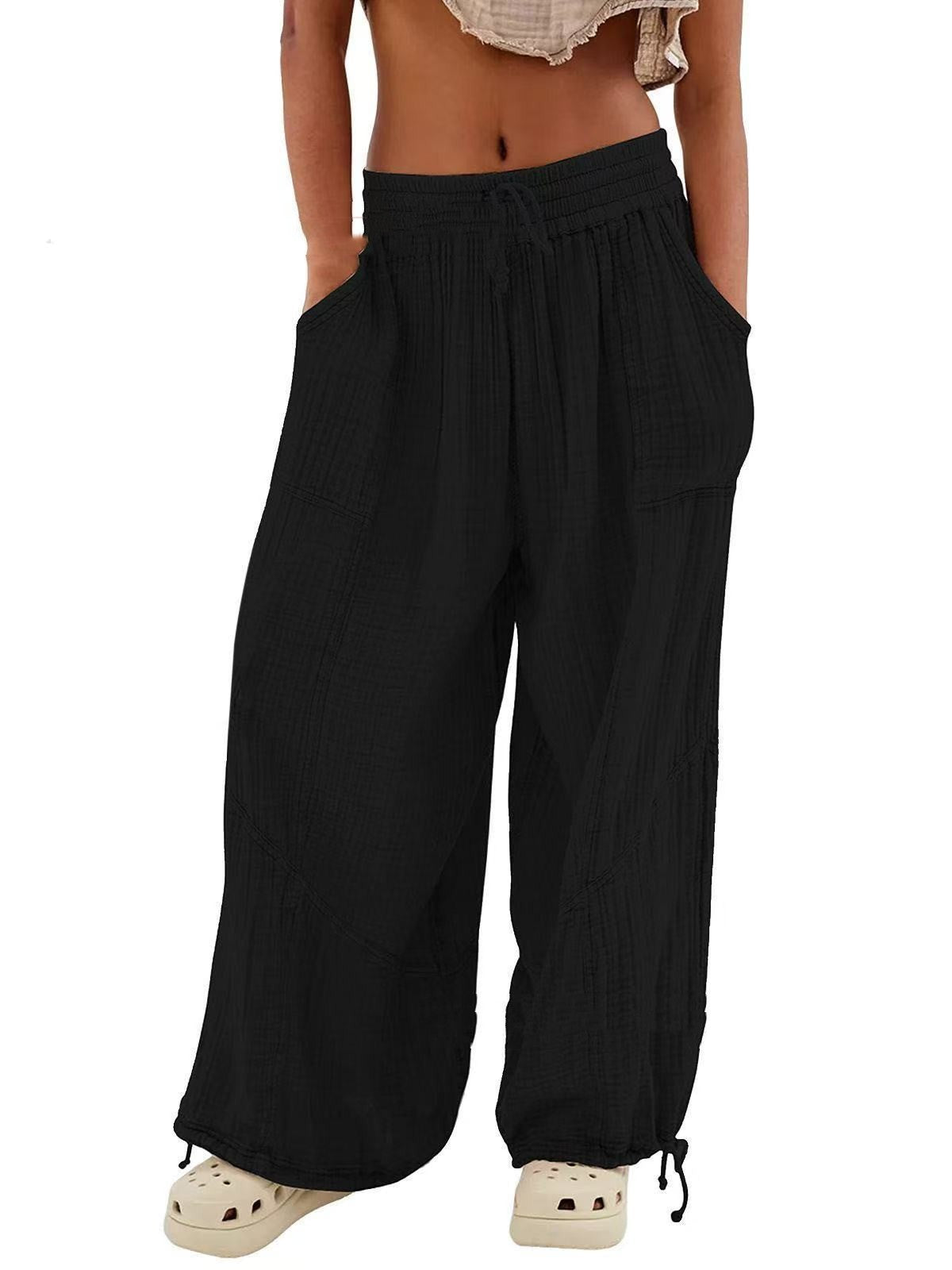 Pantalon ample décontracté à lacets et jambes larges pour femme