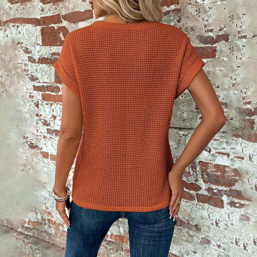 T-shirt gaufré à manches courtes, nouveau haut à col rond de couleur unie pour l'été, pour vêtements féminins