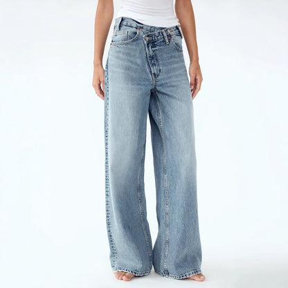 Jean large taille haute confortable, décontracté et polyvalent au quotidien