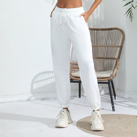Pantalones de chándal de color liso con pelo, informales, deportivos, para hacer ejercicio, de cintura alta, holgados, ajustados, para estar por casa.
