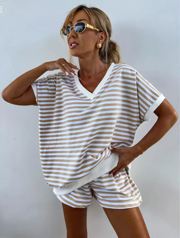 Sudadera de punto a rayas de 2 piezas para mujer