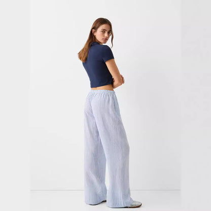 Pantalon large décontracté à rayures, taille élastique et confortable pour femme