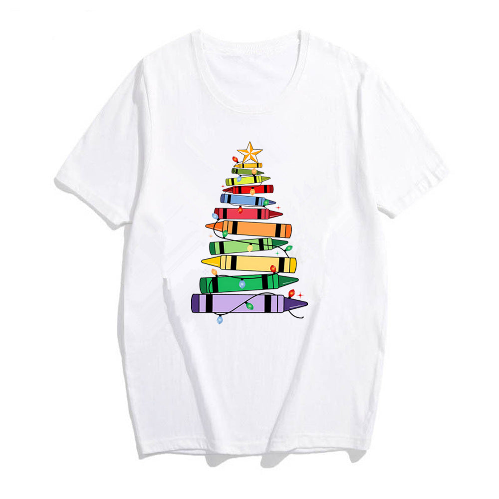 T-shirt Femme Imprimé Crayon Arbre de Noël