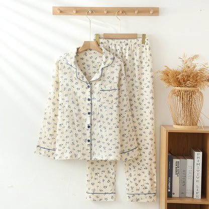 Ensemble de pyjama et de détente en gaze de pur coton fin à double épaisseur, avec revers pour femme