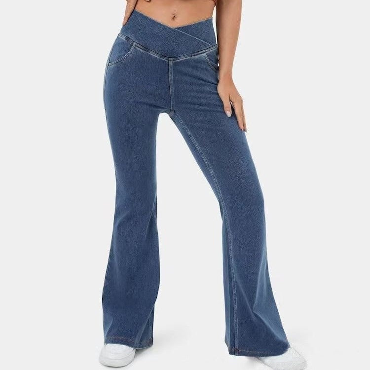 Pantalones vaqueros de campana de imitación de alta calidad, transfronterizos, de levantamiento de cadera, para mujer, estilo europeo y americano.