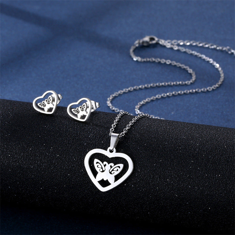 Ensemble Collier et Puces d'Oreilles en Acier Inoxydable