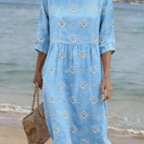 Robe ample à col rond pour femme, mode, manches longues, imprimé de qualité supérieure