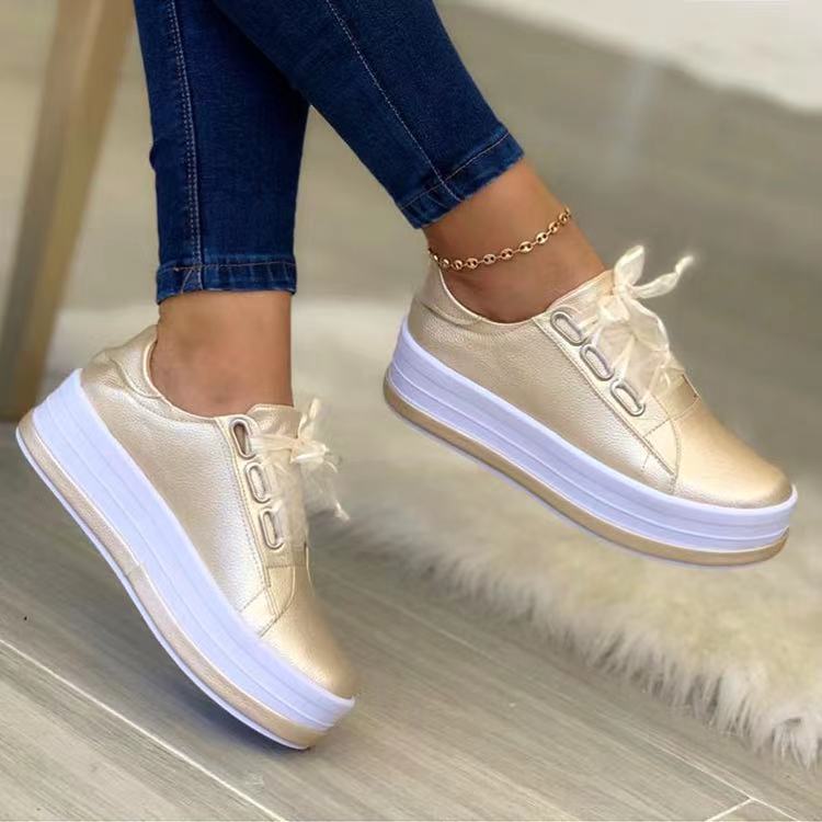 Chaussures plates à lacets et bout rond pour femmes, de grande taille, décontractées, style européen et américain