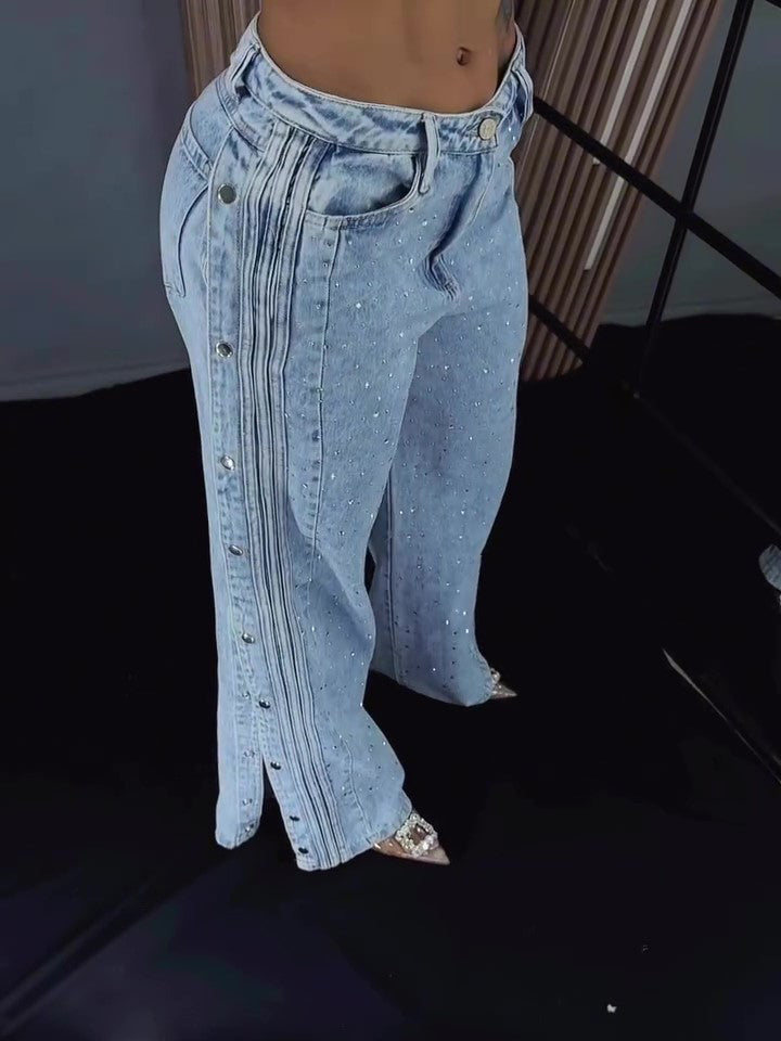 Bouton polyester strass jean mode