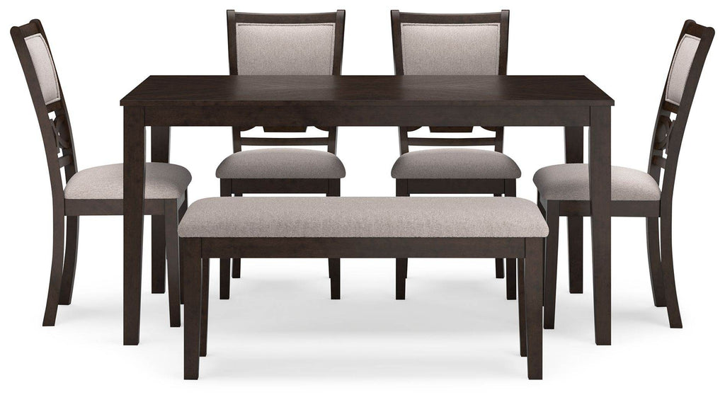 Brown Langwest Transitional 6-Piece Dining Room Table Set with Chairs and Bench-2