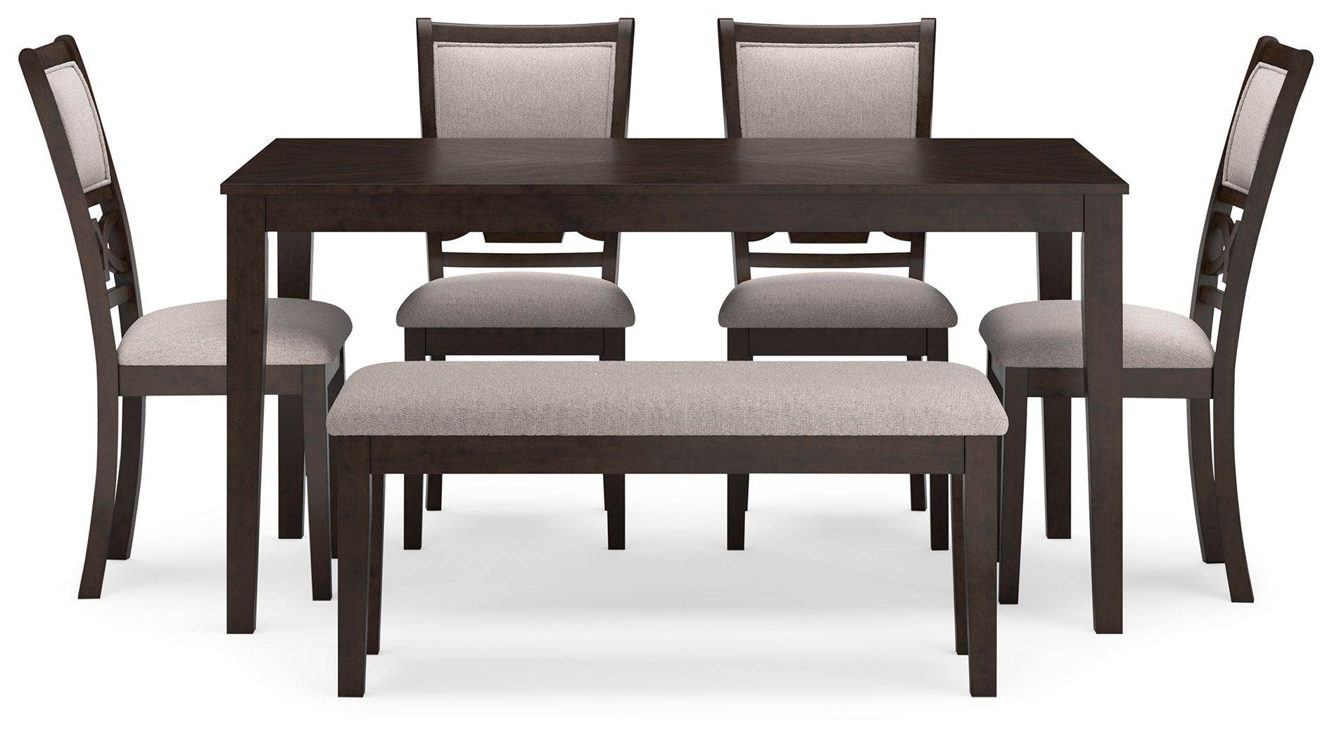 Brown Langwest Transitional 6-Piece Dining Room Table Set with Chairs and Bench-2