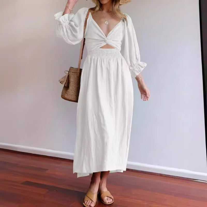 Robe femme col en V manches mi-longues réversible devant-derrière