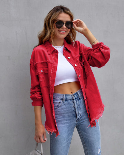 Mode Déchiré Chemise Veste Femme Automne Et Printemps Hauts Décontractés Vêtements Pour Femmes