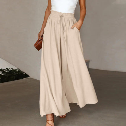 Pantalon long taille haute et large pour femme avec ceinture élastique