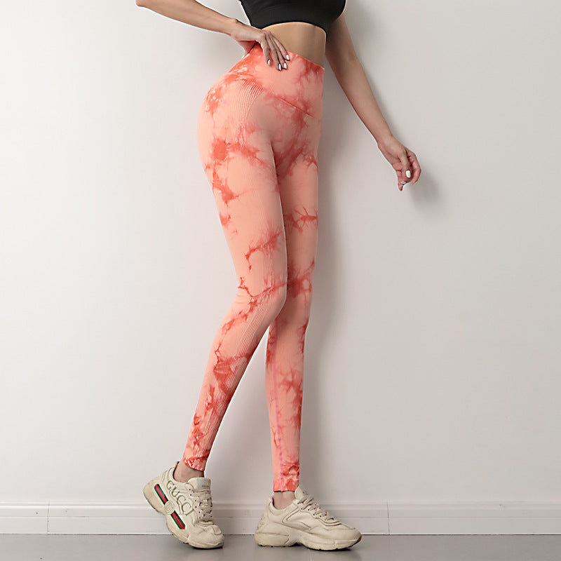 Legging Tie-Dye Femme Pantalon de Yoga Fitness Sans Couture Push Up Collant d'Entraînement Legging de Sport Musculation