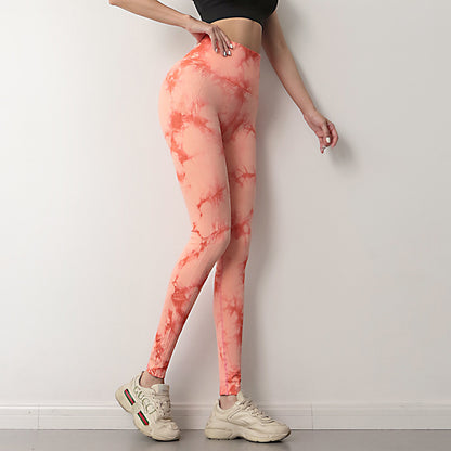 Legging Tie-Dye Femme Pantalon de Yoga Fitness Sans Couture Push Up Collant d'Entraînement Legging de Sport Musculation