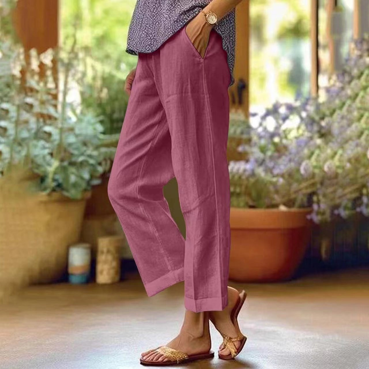 Pantalon décontracté droit pour femme, ample et simple, de couleur unie et à la mode
