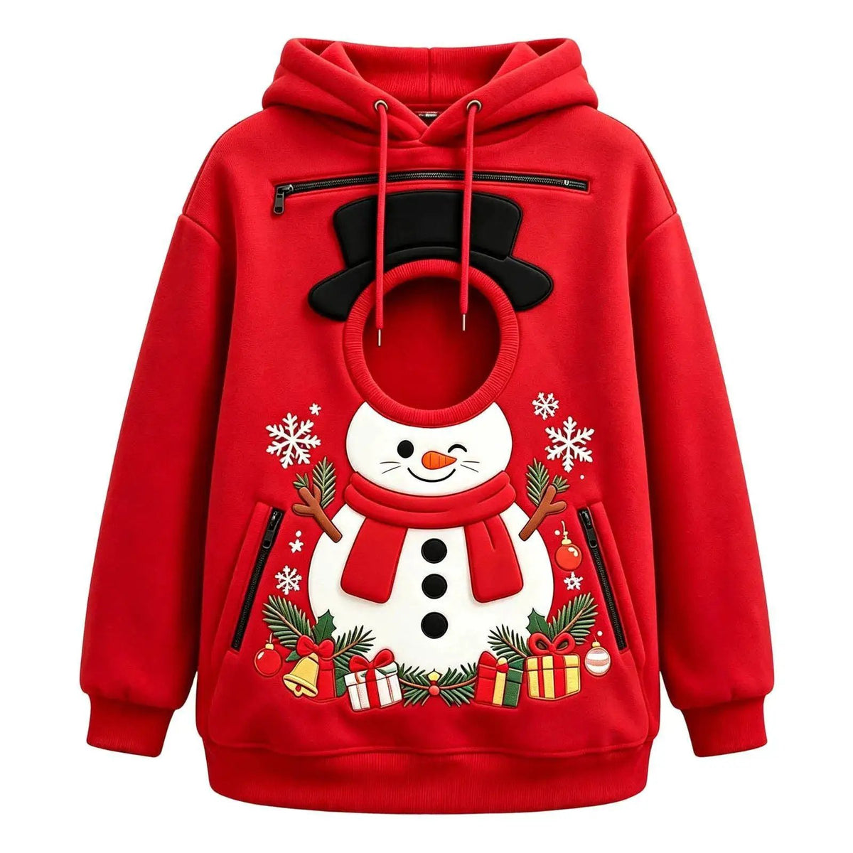 Pet Christmas 3D Printed Hooded Pullover Sweatshirt in red by AdTec with snowman graphic