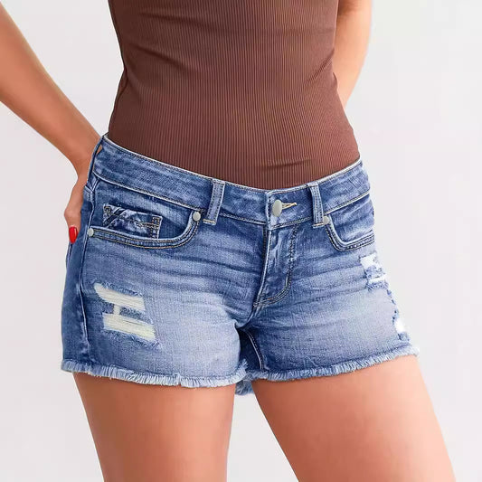 Pantalones cortos de mujer con botones y acolchado rasgado