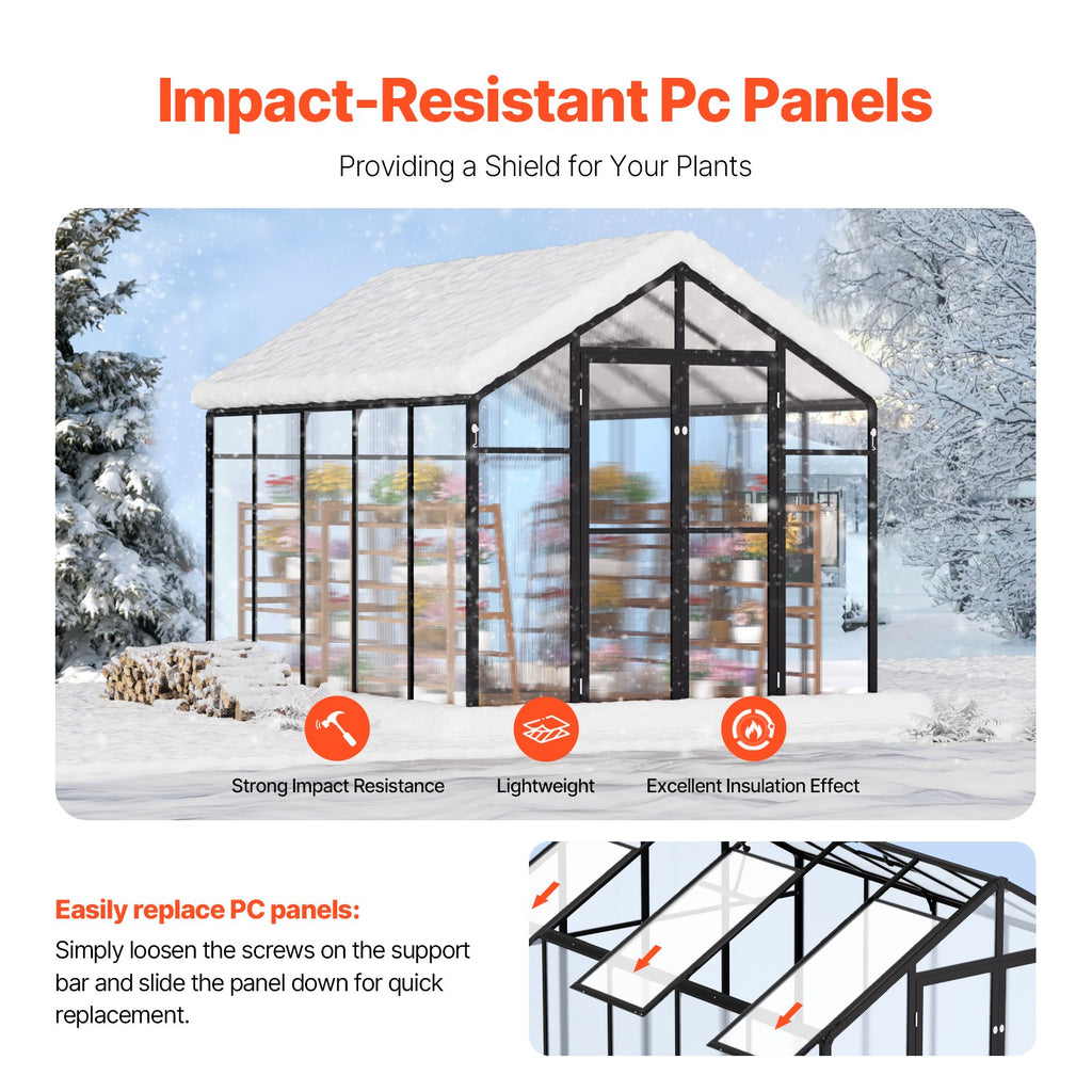 Polycarbonate Greenhouse, 8 X 10 Ft, Outdoor Greenhouse