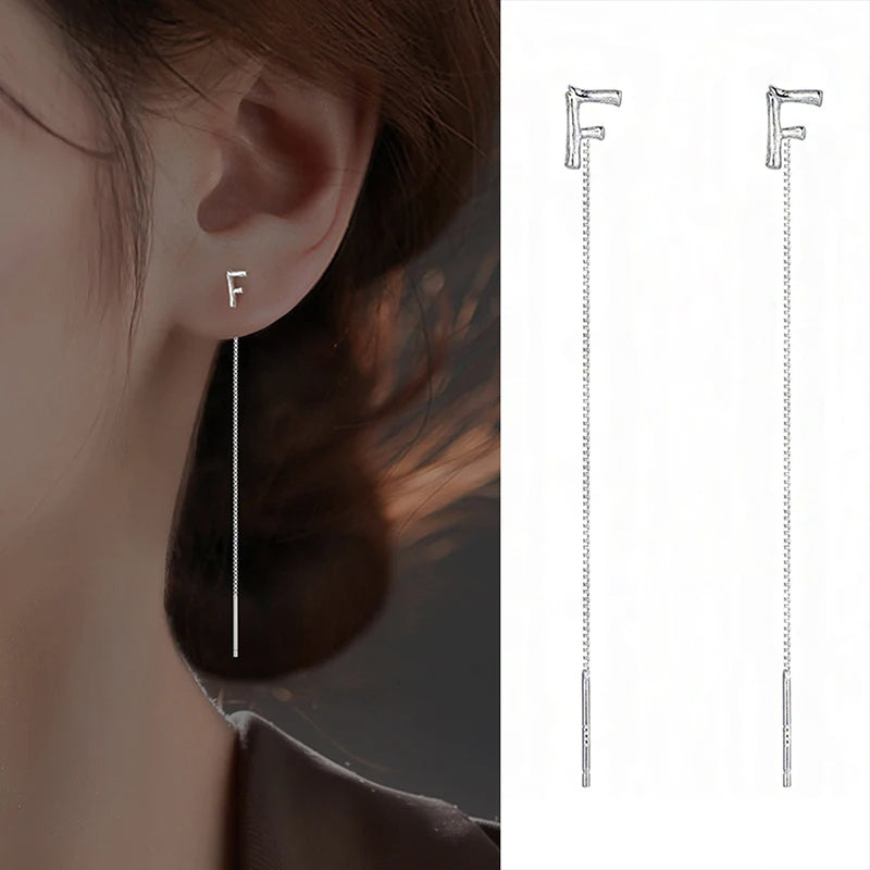 Bijoux fantaisie en argent sterling 925, boucles d'oreilles pendantes 26 lettres pour femmes, style minimaliste anglais classique, boucles d'oreilles étudiantes, cadeau de bijoux pour fête entre amis