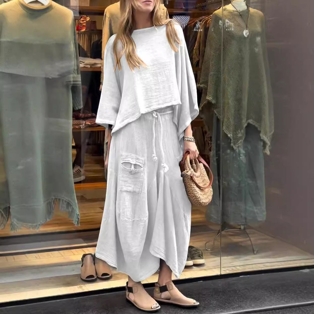 Traje de dos piezas de vestido holgado de color liso casual