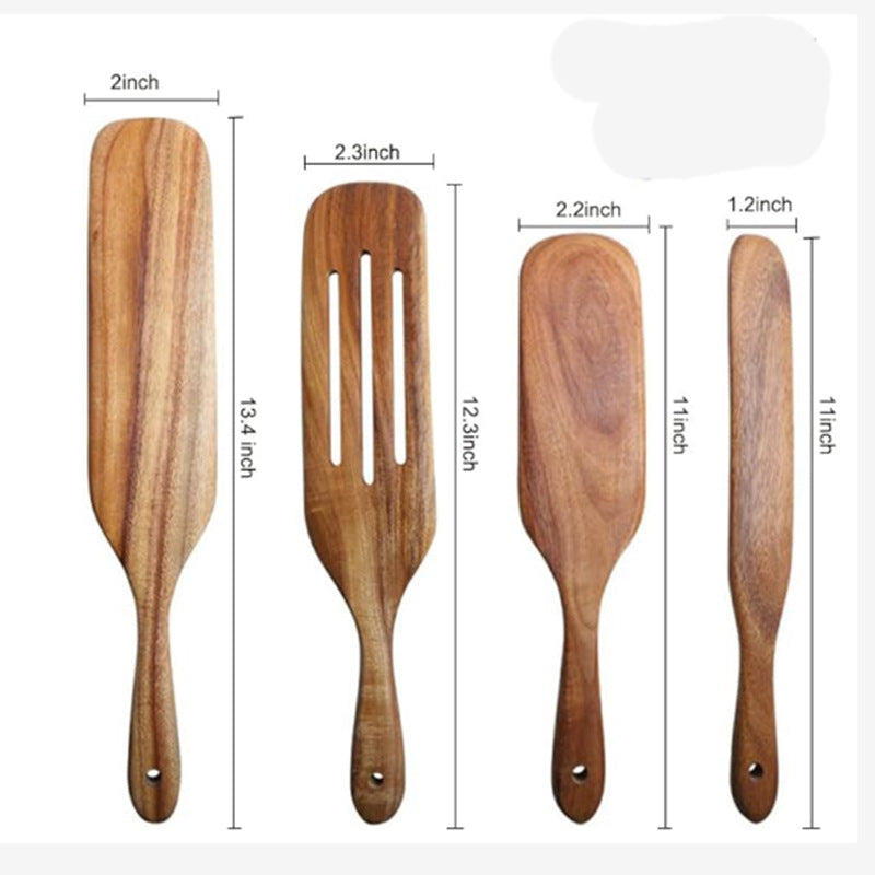 Espátula Utensilios de cocina Juego de pala con cabeza de teca para ensalada, sopa, pasta, cuchara de cocina