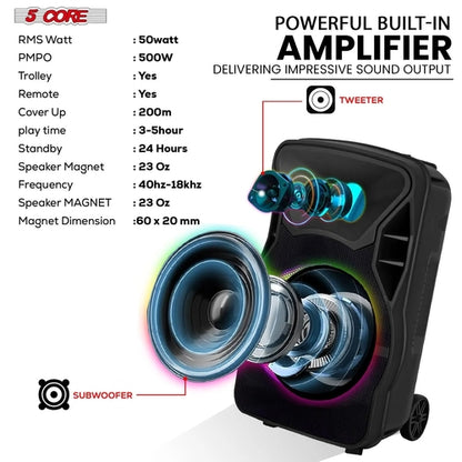 5Core 12 Inch PA Portable Bluetooth Party Speaker