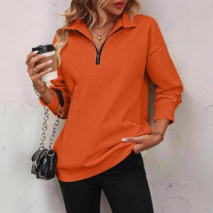 Sweat-shirt zippé mi-manches pour femmes, pull à la mode