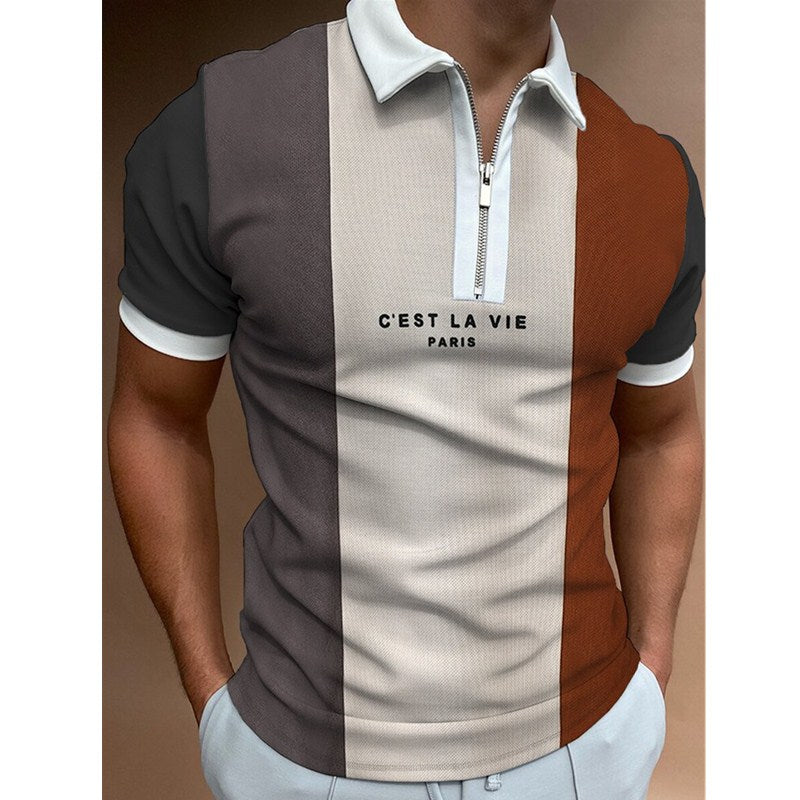 Camisa Polo de Hombre Estampada a Rayas Manga Corta Camiseta Cuello Solapa