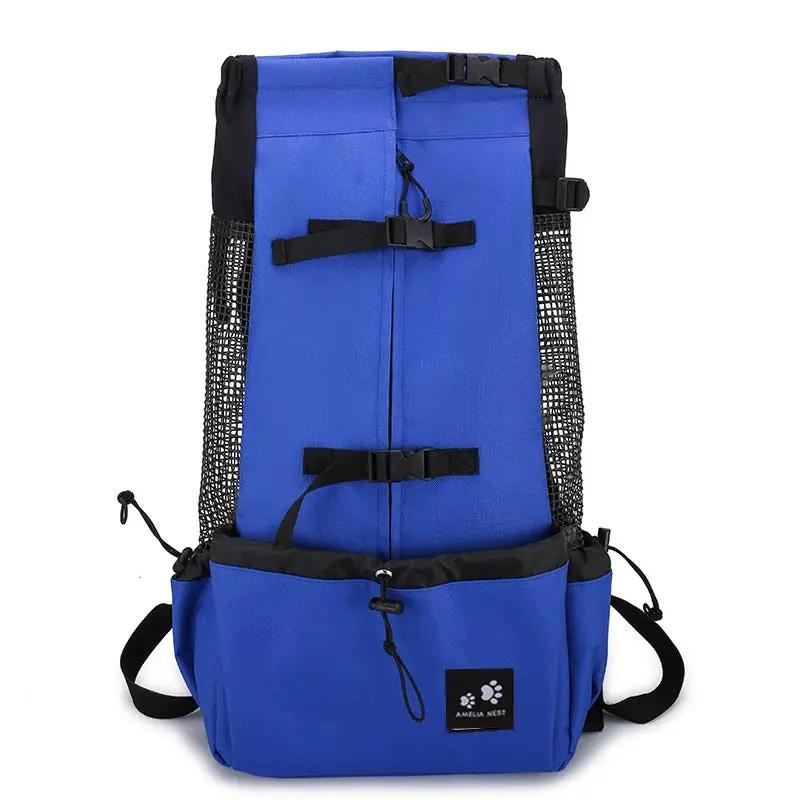 AdTec blue dog carrier backpack with mesh side panels and front pocket