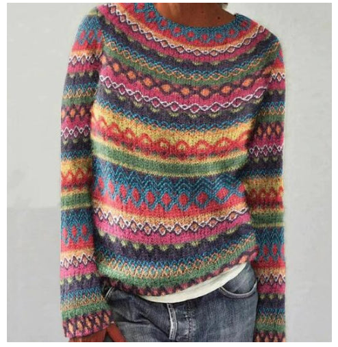 Pull Femme Col Rond Multicolore Ample Tendance