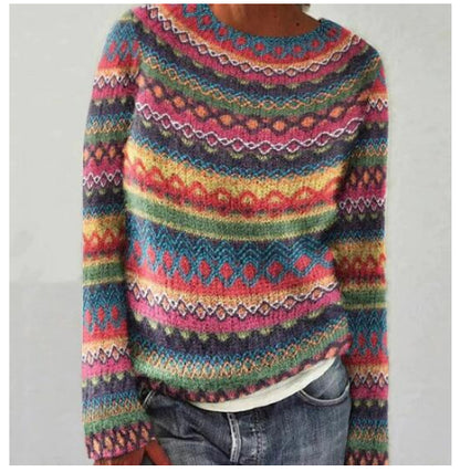 Pull Femme Col Rond Multicolore Ample Tendance