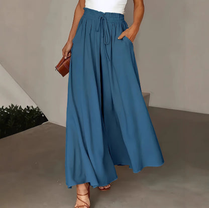 Pantalon long taille haute et large pour femme avec ceinture élastique