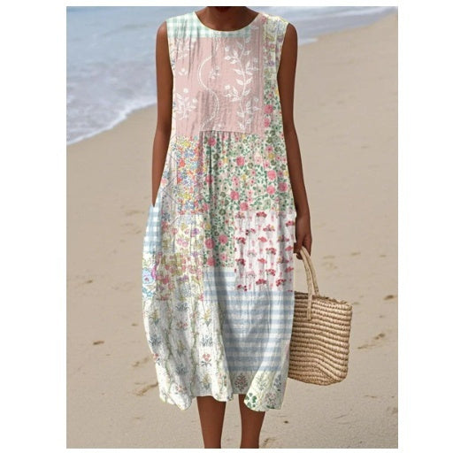 Fashionable Printed Womens Elastic Waist Dress