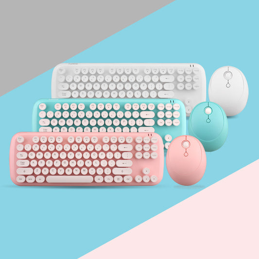 Ensemble Clavier et Souris sans Fil Filles Couleur Rétro