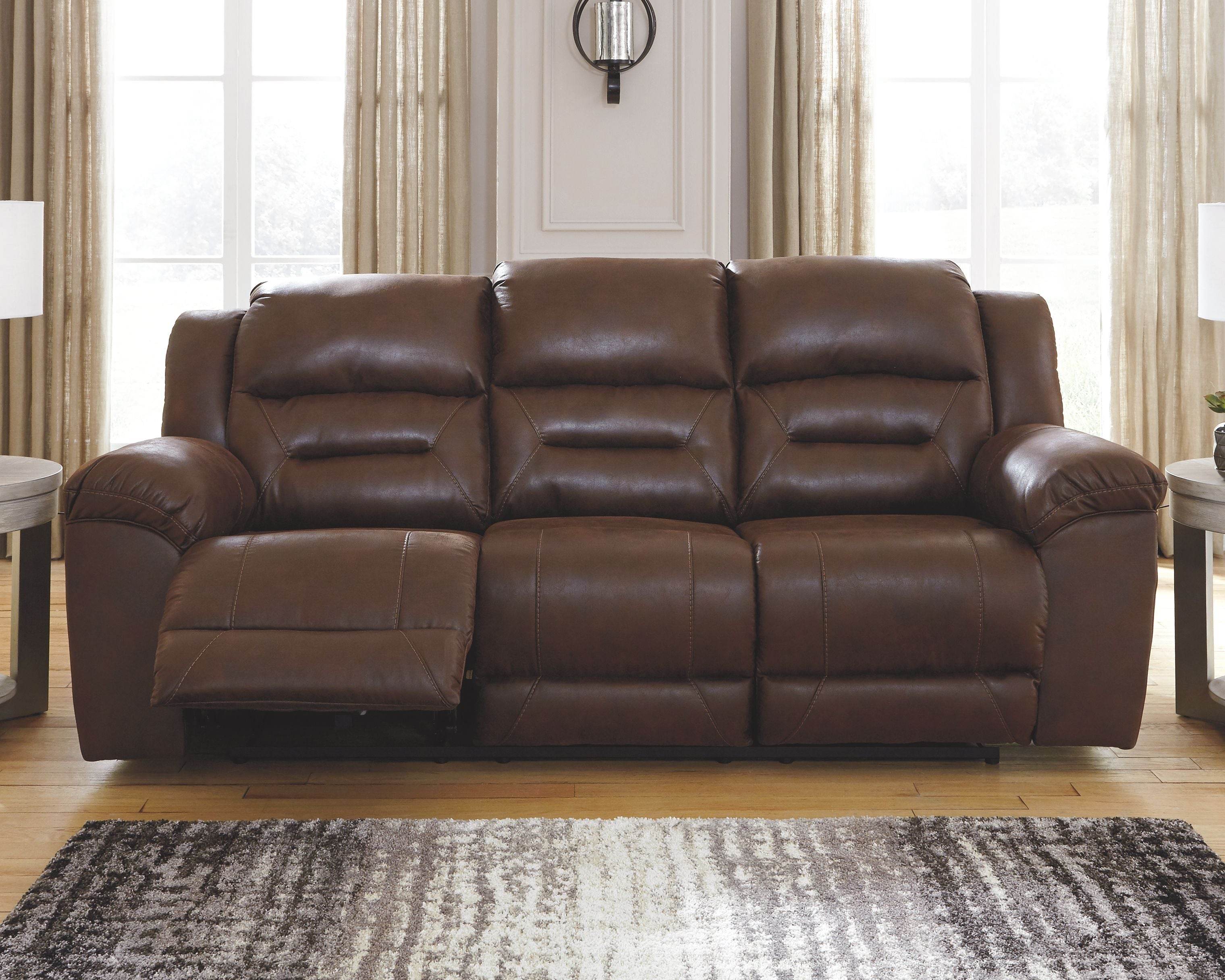 Stoneland - Reclining Sofa - Faux Leather - Chocolate-1