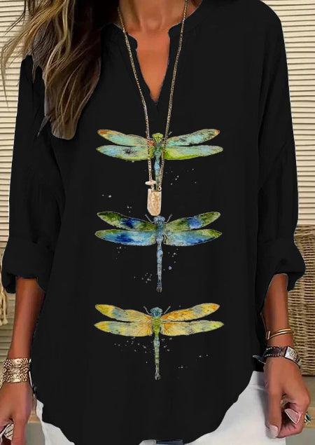 Vêtements pour femmes européens et américains, petit col montant en V, bouton, manches longues tombantes, t-shirt femme, ourlet incurvé
