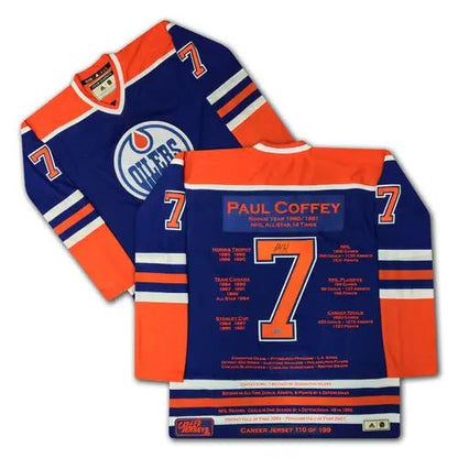NHL Edmonton Oilers jersey, autographed, limited edition 199, blue/orange.
