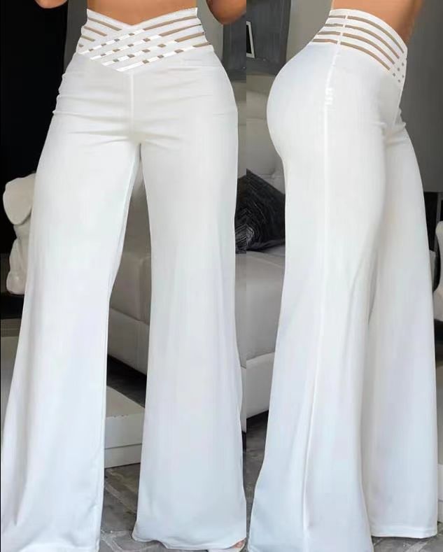 Pantalon micro-évasé à ceinture ajourée