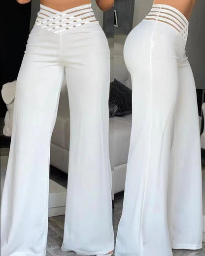 Pantalon micro-évasé à ceinture ajourée
