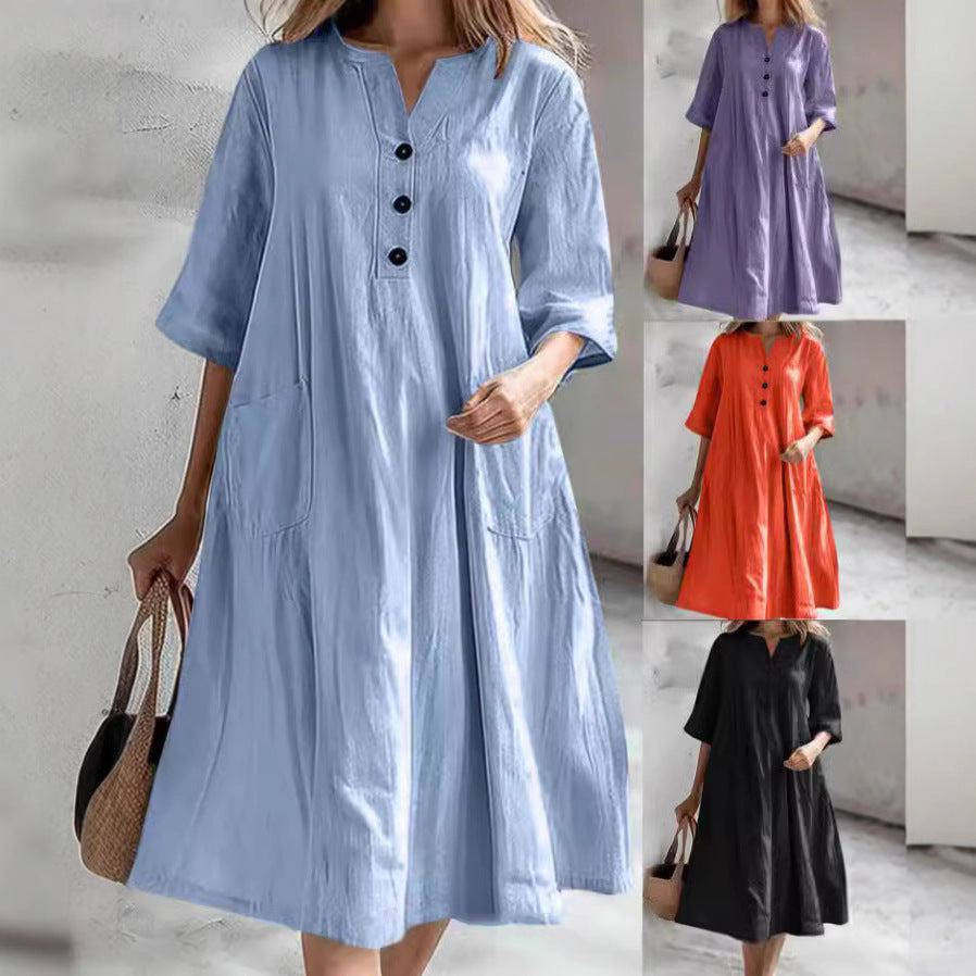 Combinaison ample à trois boutons et poches pour femme