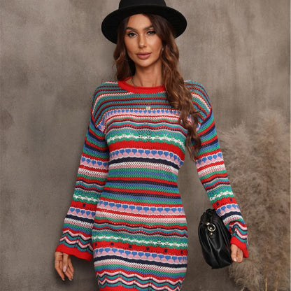 Robe en maille patchwork ajourée pour femme