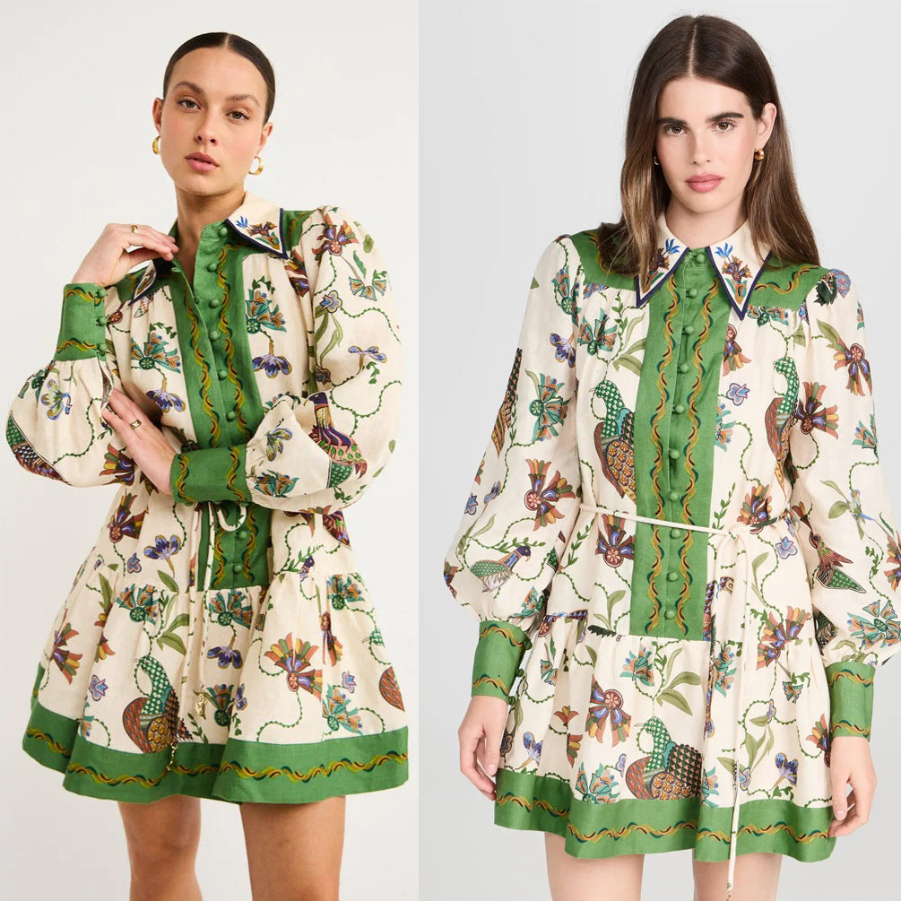 Robe à col et manches longues imprimée