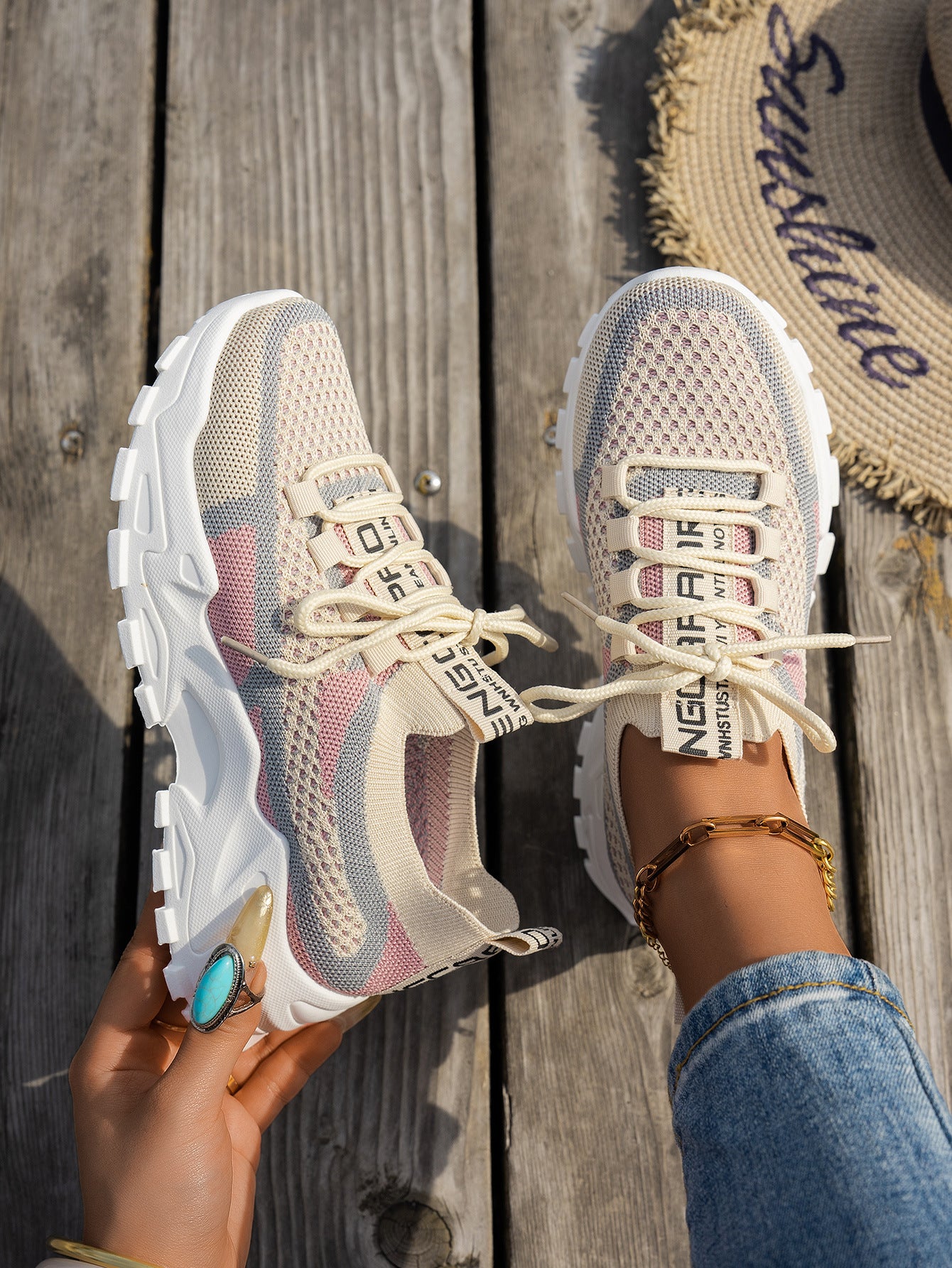 Zapatillas de malla Flyknit para mujer, transpirables, con cordones, para caminar, correr, informales