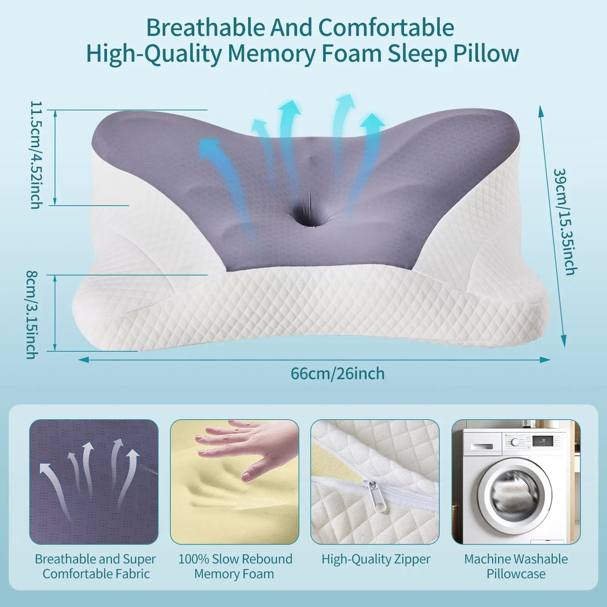 2-Pack memory foam neck-support pillows by AdTec, cooling design with purple top and white base